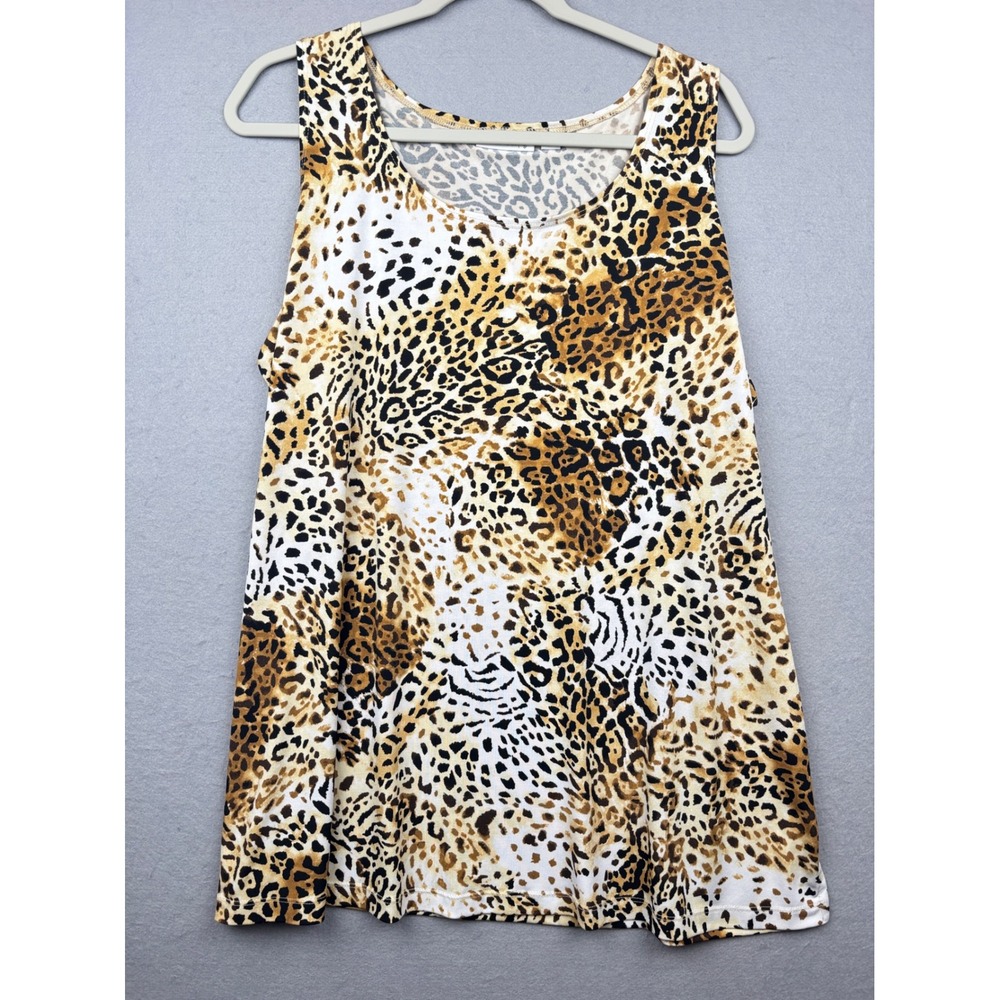 Susan Graver Liquid Knit Tank Top Womens 1X Leopard Print Sleeveless